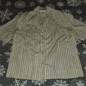 Anna Kriste Vintage Beige Striped Blouse With Shoulder Pads!